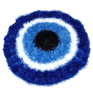 Handgewebter Boho-Makramee-Boden-Teppich – Muster „Böse Augen“