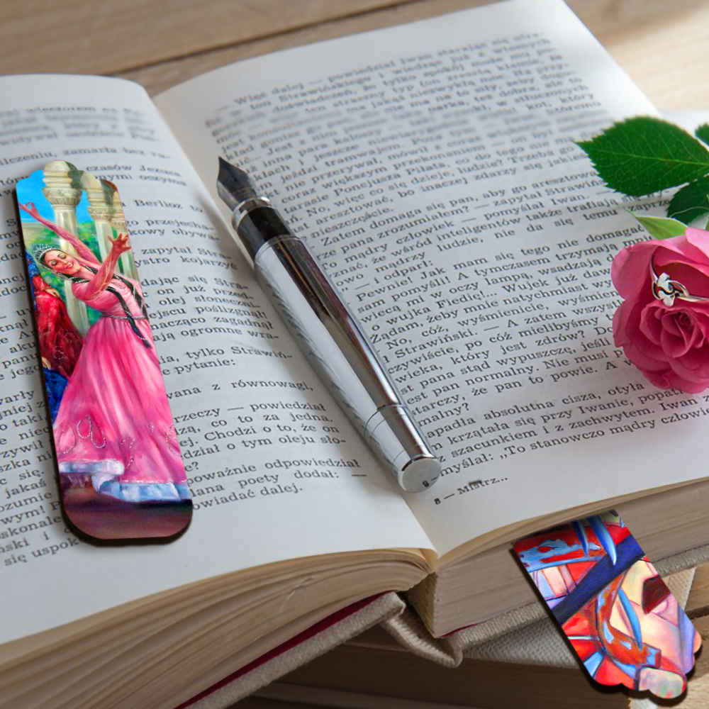 Künstlerisch persisch inspirierter Holz-Lesezeichen Tanz – Set von 2