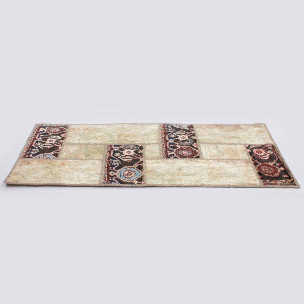 Vintage Persischer handgeknüpfter Patchwork-Teppich Creme