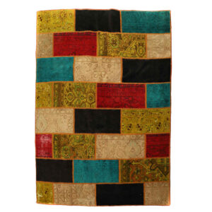 Vintage Persischer handgeknüpfter Patchwork-Teppich Regenbogen