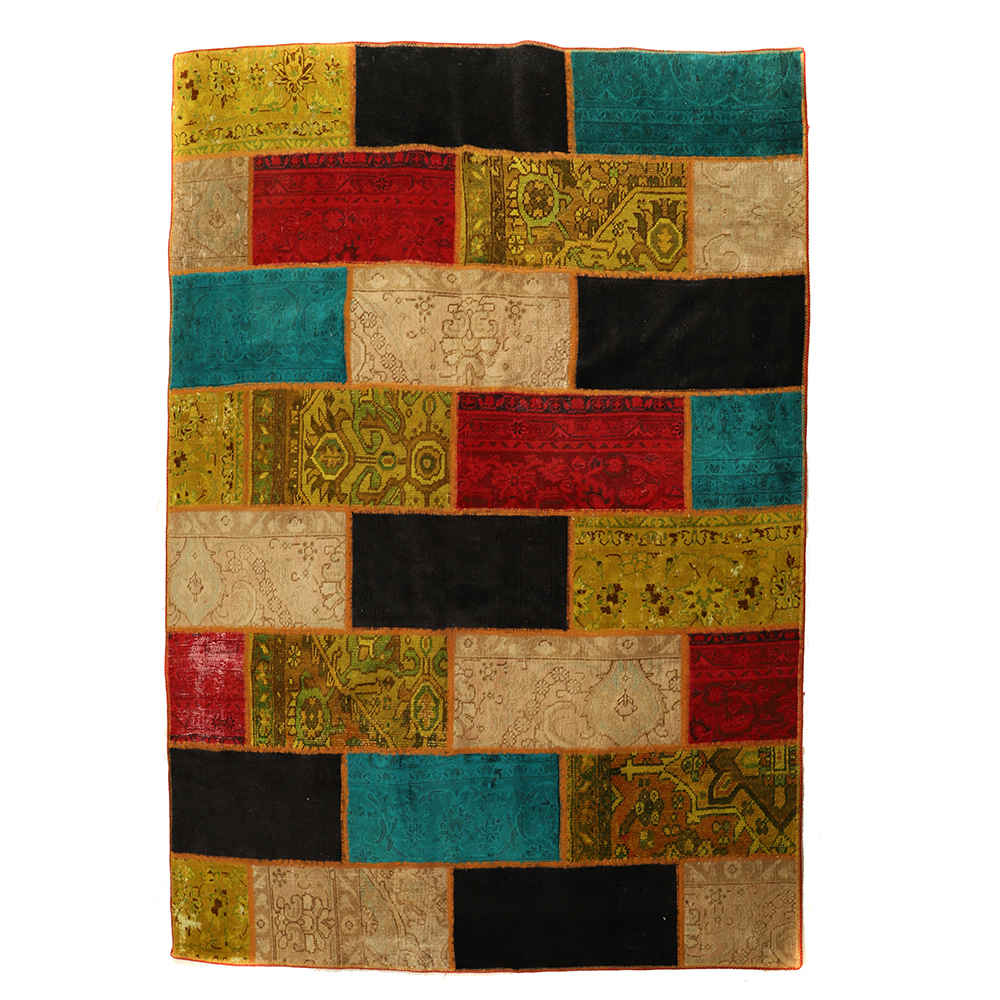 Vintage Persischer handgeknüpfter Patchwork-Teppich Regenbogen