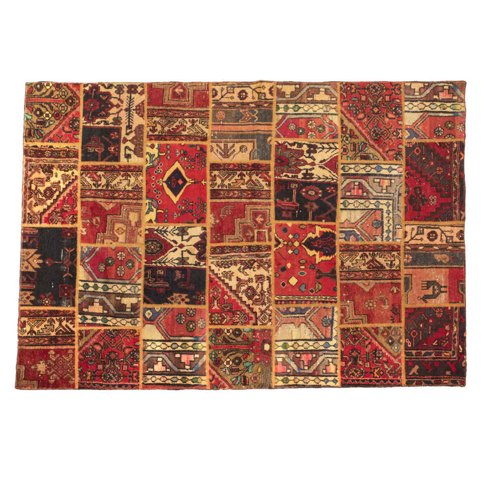 Vintage Persischer handgeknüpfter Patchwork-Teppich Vala