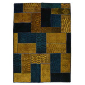 Vintage Persischer handgeknüpfter Patchwork-Teppich Weizen