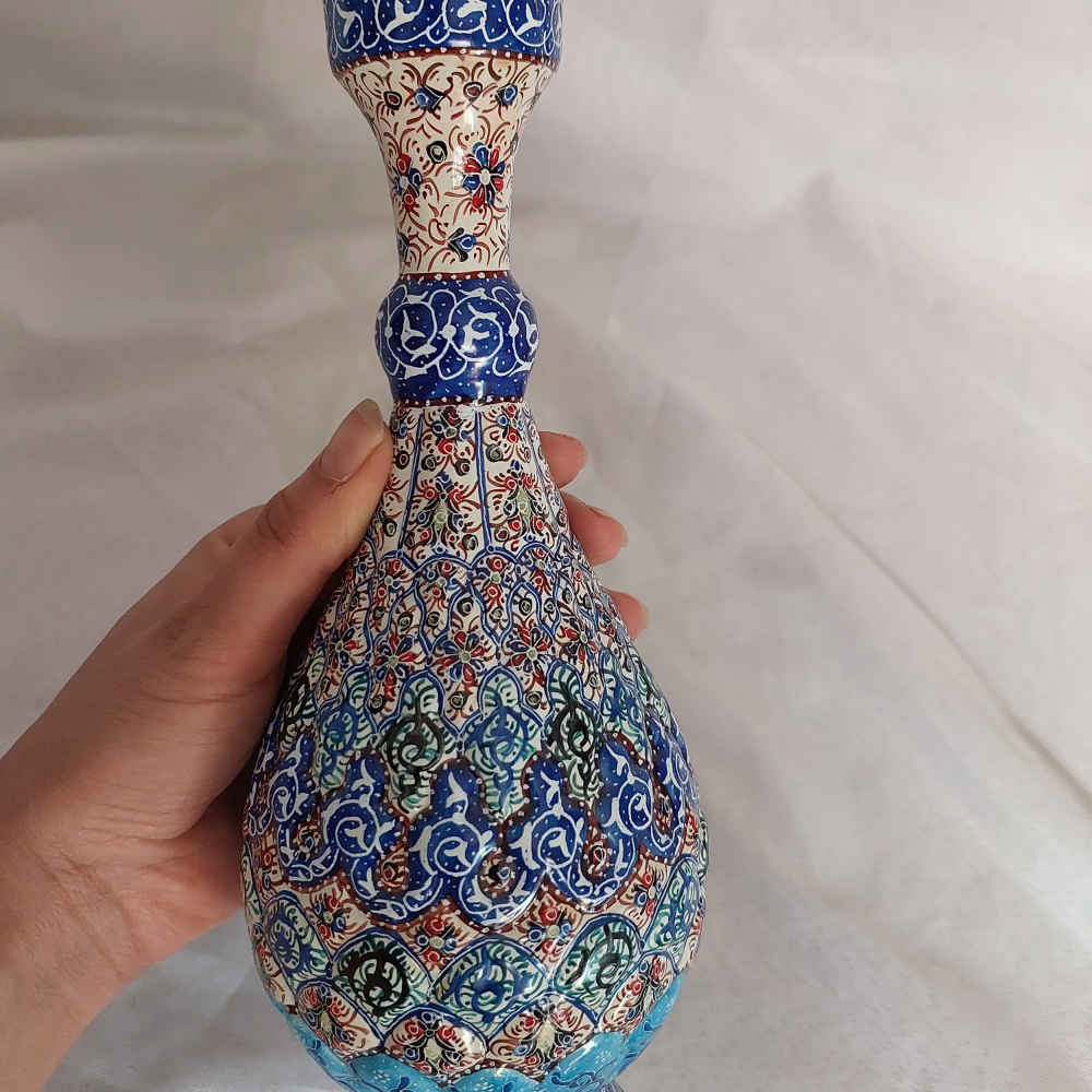 Dekorative Kupferflasche – Persische Minakari Emaille Eslimi