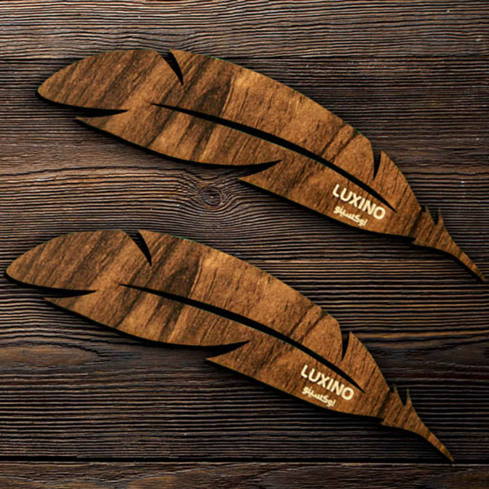 Künstlerisch persisch inspirierter Holz-Lesezeichen Federform – Set von 2