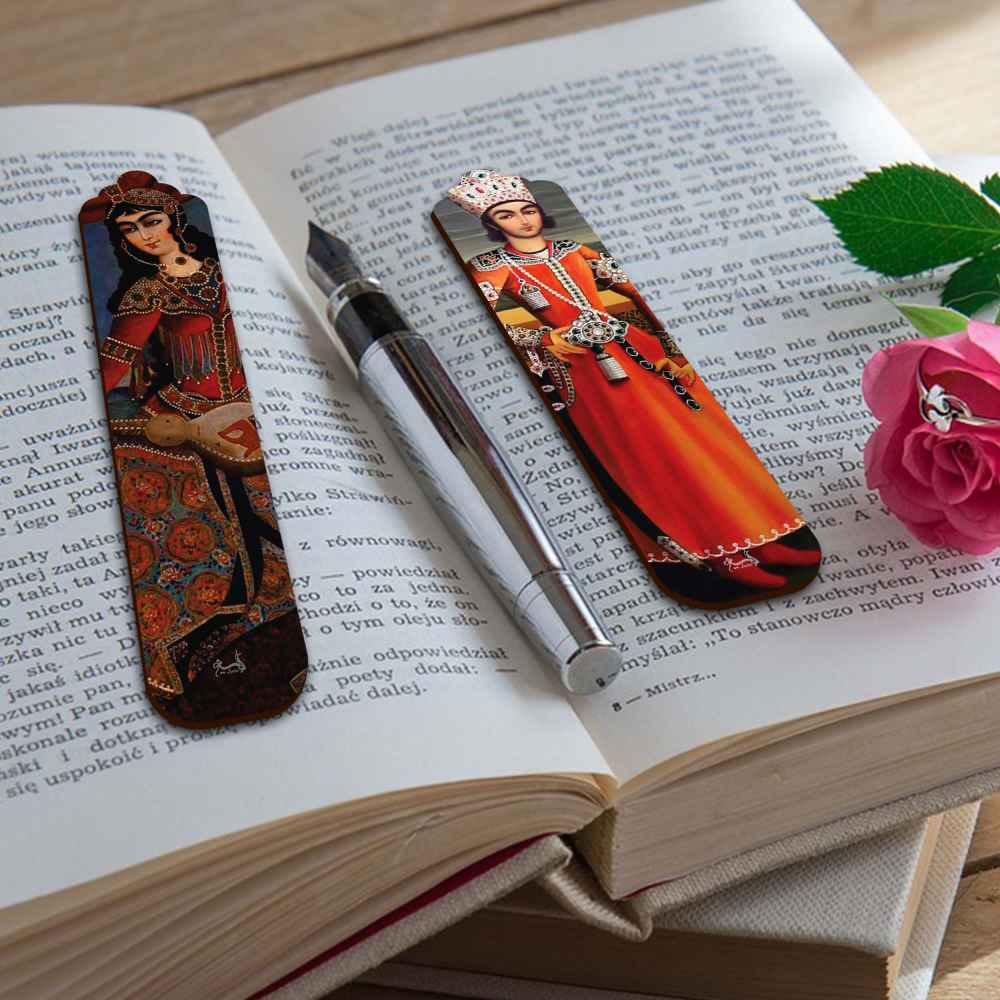 Künstlerisch persisch inspirierter Miniaturkunst-Holz-Lesezeichen – Set von 2