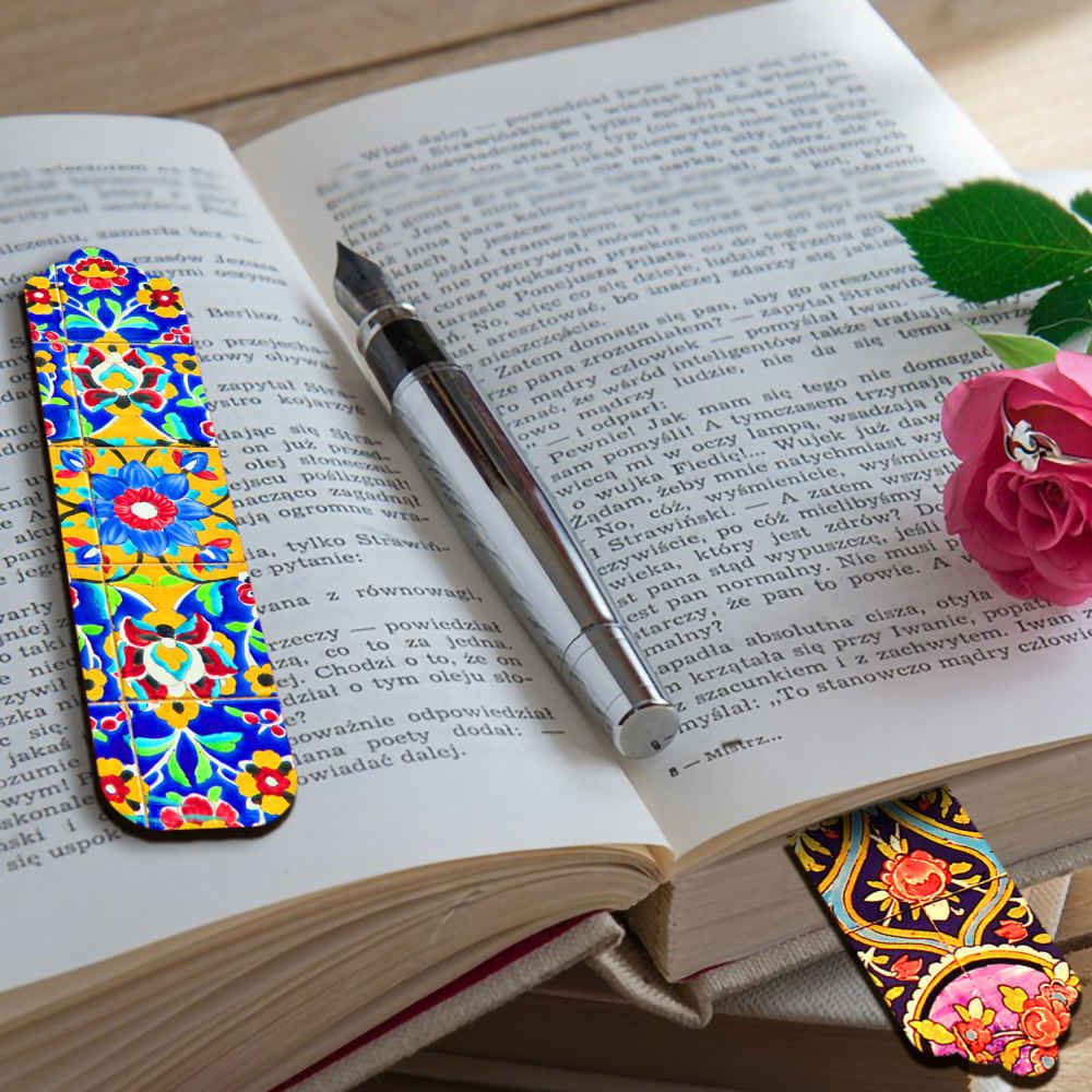 Künstlerisch persisch inspirierter Holz-Lesezeichen Fliese – Set von 2