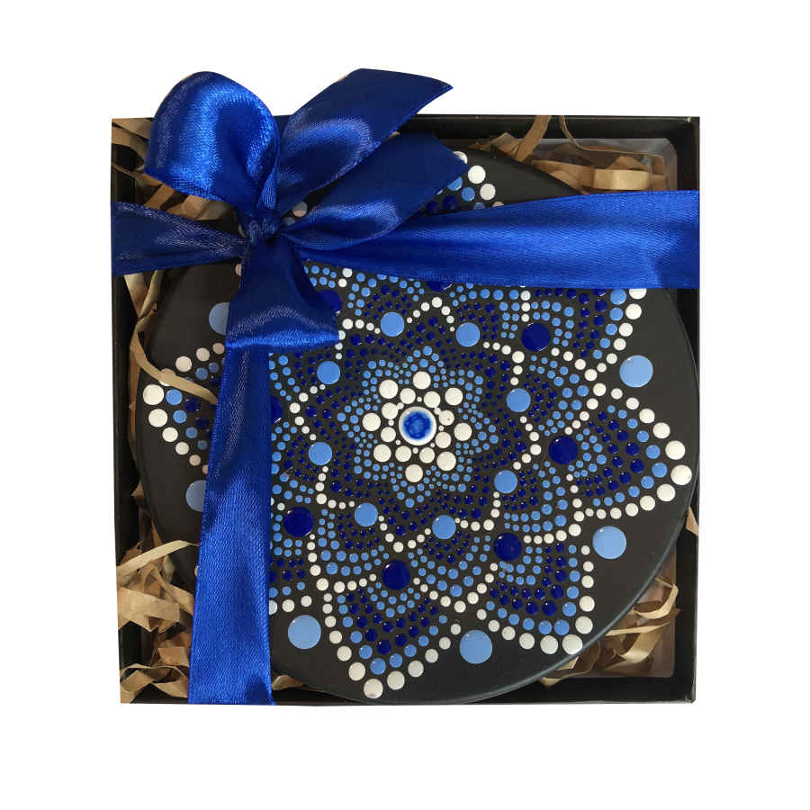 Dekorativer Keramikteller handgemalt Dot Art Meer