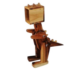 Holz-Schreibtischlampe im Novitätendesign, handgefertigt und verstellbar, Dinosaurierfigur