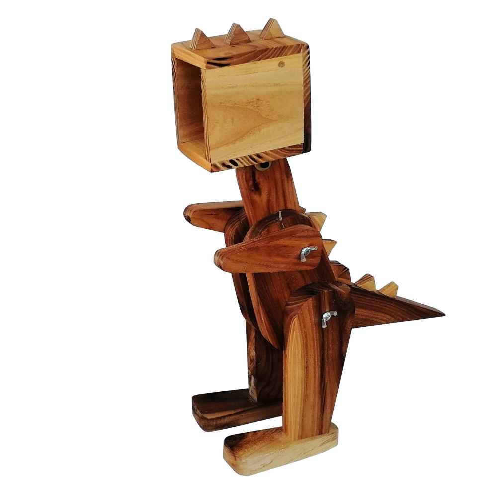 Holz-Schreibtischlampe im Novitätendesign, handgefertigt und verstellbar, Dinosaurierfigur