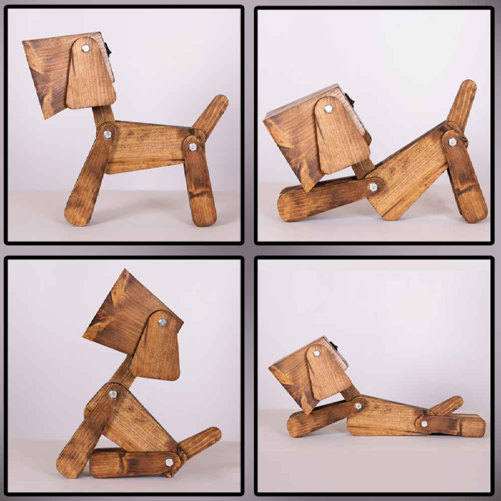 Holz-Schreibtischlampe im Novitätendesign, handgefertigt und verstellbar, Hundefigur