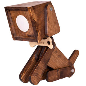 Holz-Schreibtischlampe im Novitätendesign, handgefertigt und verstellbar, Hundefigur