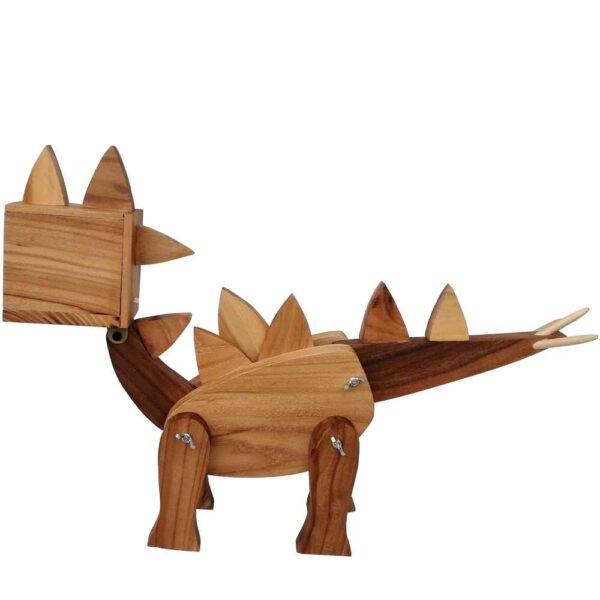 Holz-Schreibtischlampe im Novitätendesign, handgefertigt und verstellbar, Stegosaurus-Figur