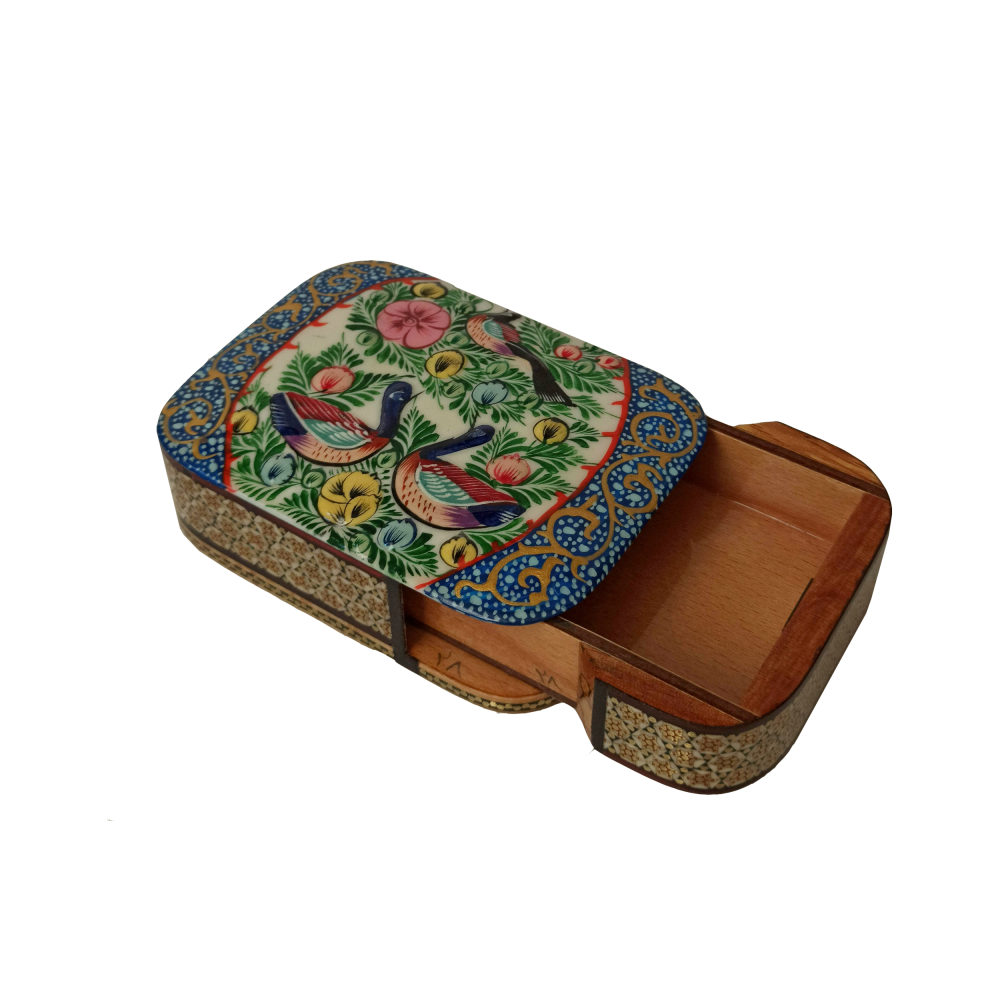 Persische Holz-Spielkarten-Aufbewahrungsbox – Khatam Emaille Chakavak