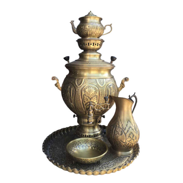 Persischer Samowar aus Messing Gas Traditionelles Design Teekocher mit Blumenmotiven 5-Liter