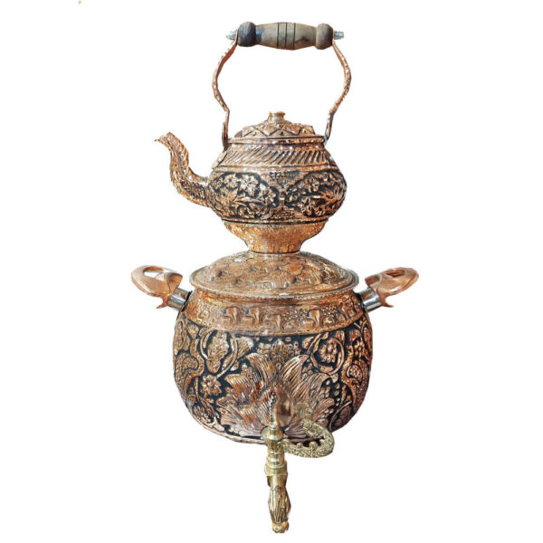 Persischer Kupferherd-Samowar Dekorativer Teekocher mit Teekanne 6-Liter