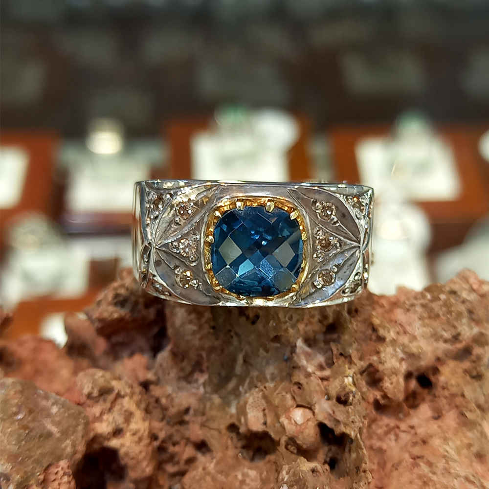 Persischer Blautopas Silberring für Herren Farhad