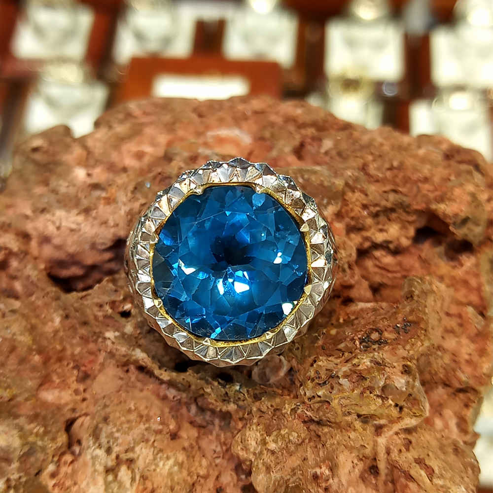 Persischer Blautopas Silberring für Herren Swiss