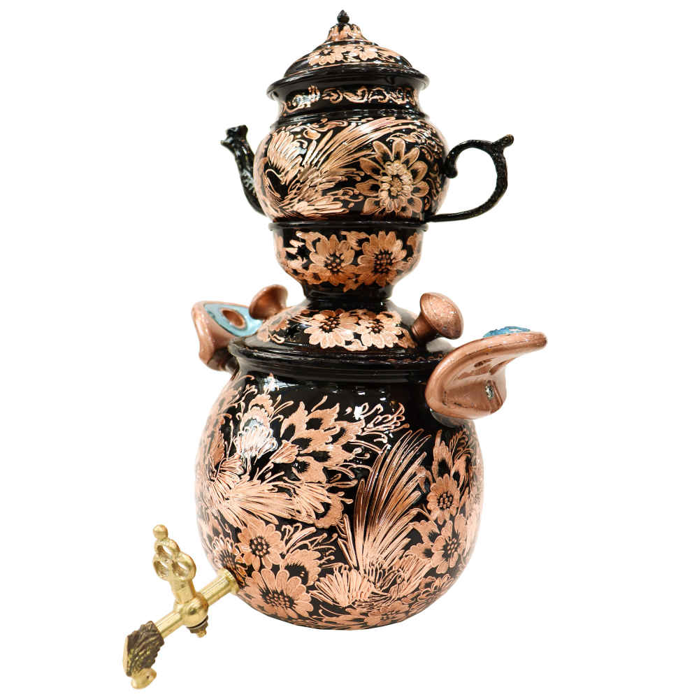 Persischer Kupferherd-Samowar Dekorativer Teekocher mit Teekanne Graviert