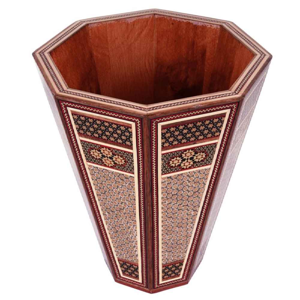 Persischer Holz-Abfalleimer – Khatamkari Blumenmotiv