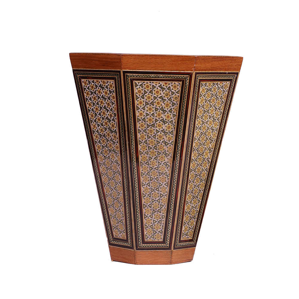 Persischer Holz-Abfalleimer – Khatamkari Geometrisches Design