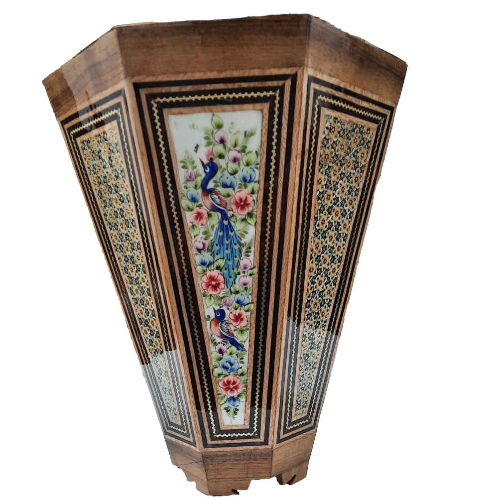 Persischer Holz-Abfalleimer – Khatamkari Gol-Design