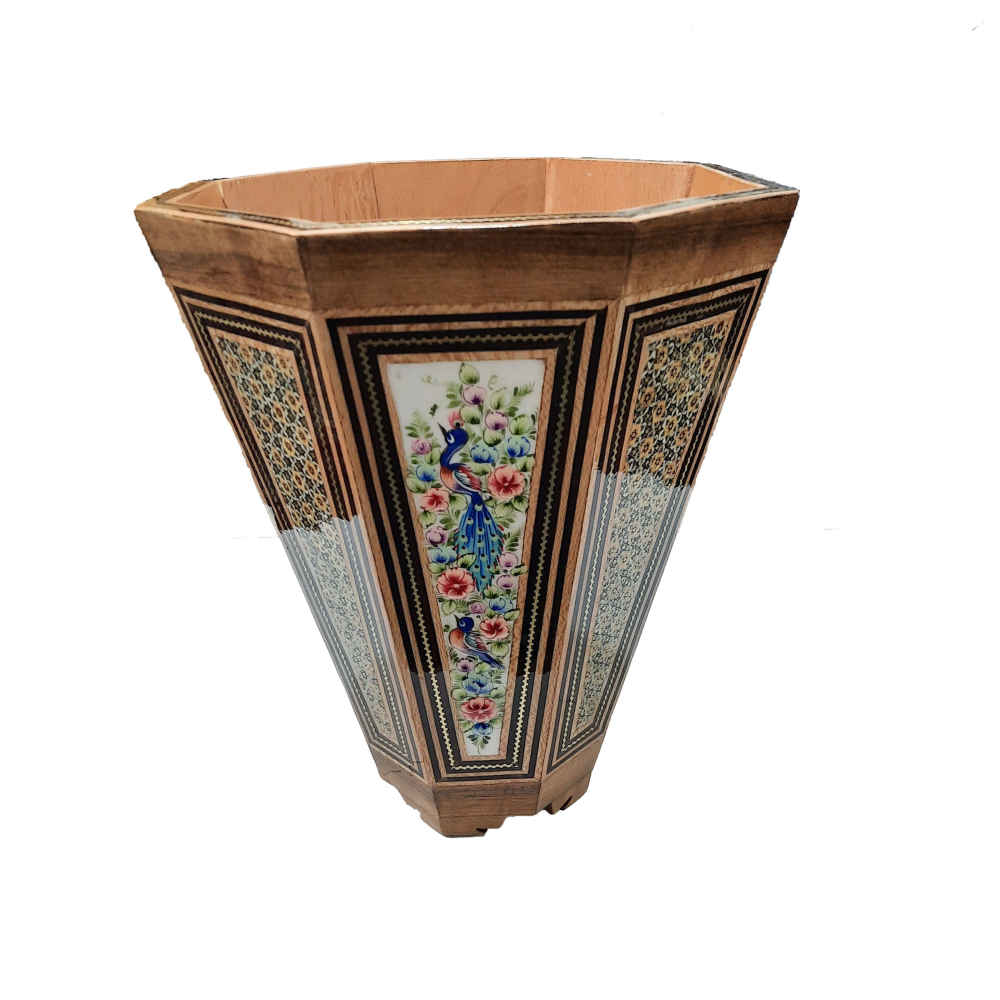 Persischer Holz-Abfalleimer – Khatamkari Gol-Design