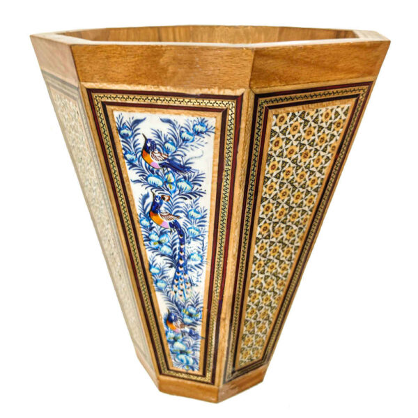 Persischer Holz-Abfalleimer – Khatamkari Kiarash Stil