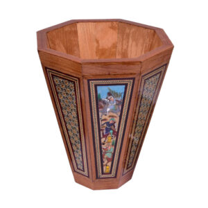 Persischer Holz-Abfalleimer – Khatamkari Shekar-Muster