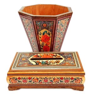 Persischer Abfalleimer & Taschentuchbox – Khatamkari Tazhib