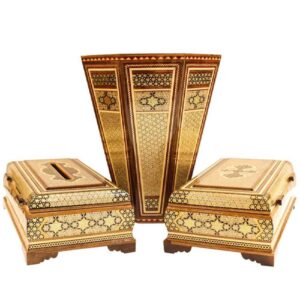 Persischer Abfalleimer & Taschentuchbox – Khatamkari Golden