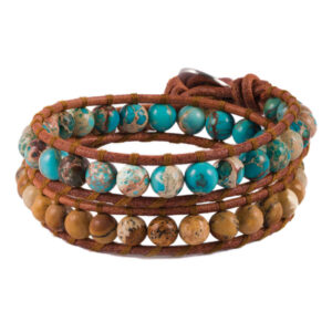 Perlenarmband für Damen – Leder & Türkis Design