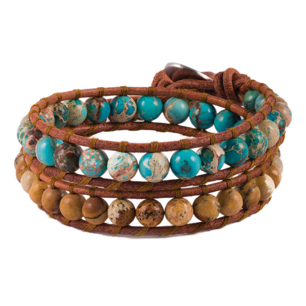 Perlenarmband für Damen – Leder & Türkis Design