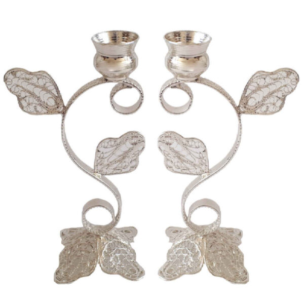 Persischer Filigran-Kerzenständer, kupferbeschichtet mit Silber-Golbarg (x2)