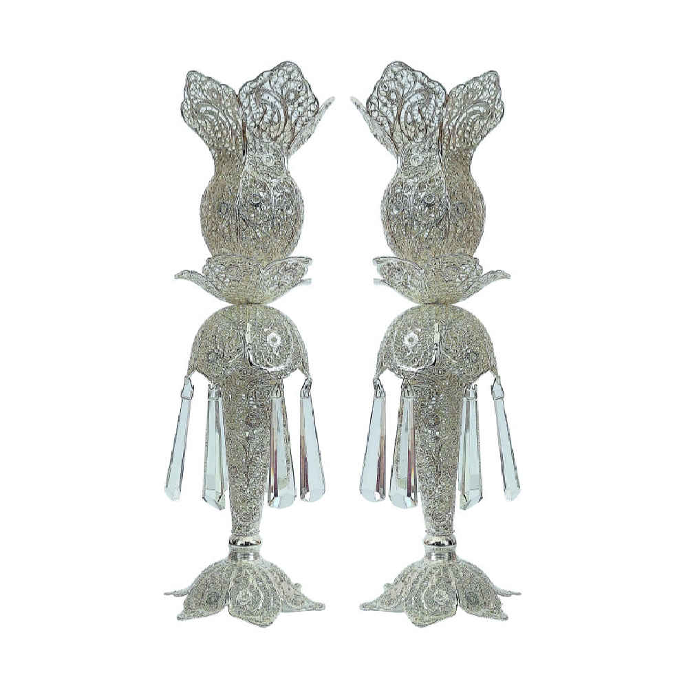 Persischer Filigran-Kerzenständer, kupferbeschichtet mit Silber-Negar (x2)
