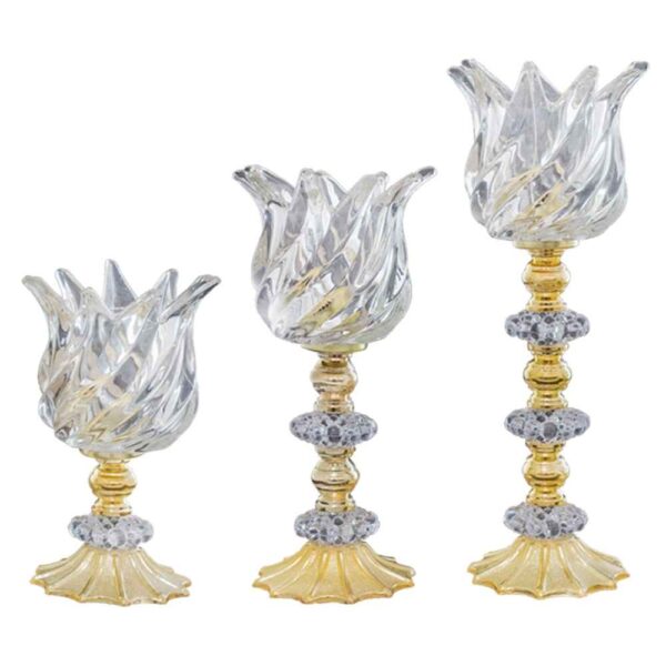 Persischer Kristall-Teelichthalter in Tulpenform, Set von 3