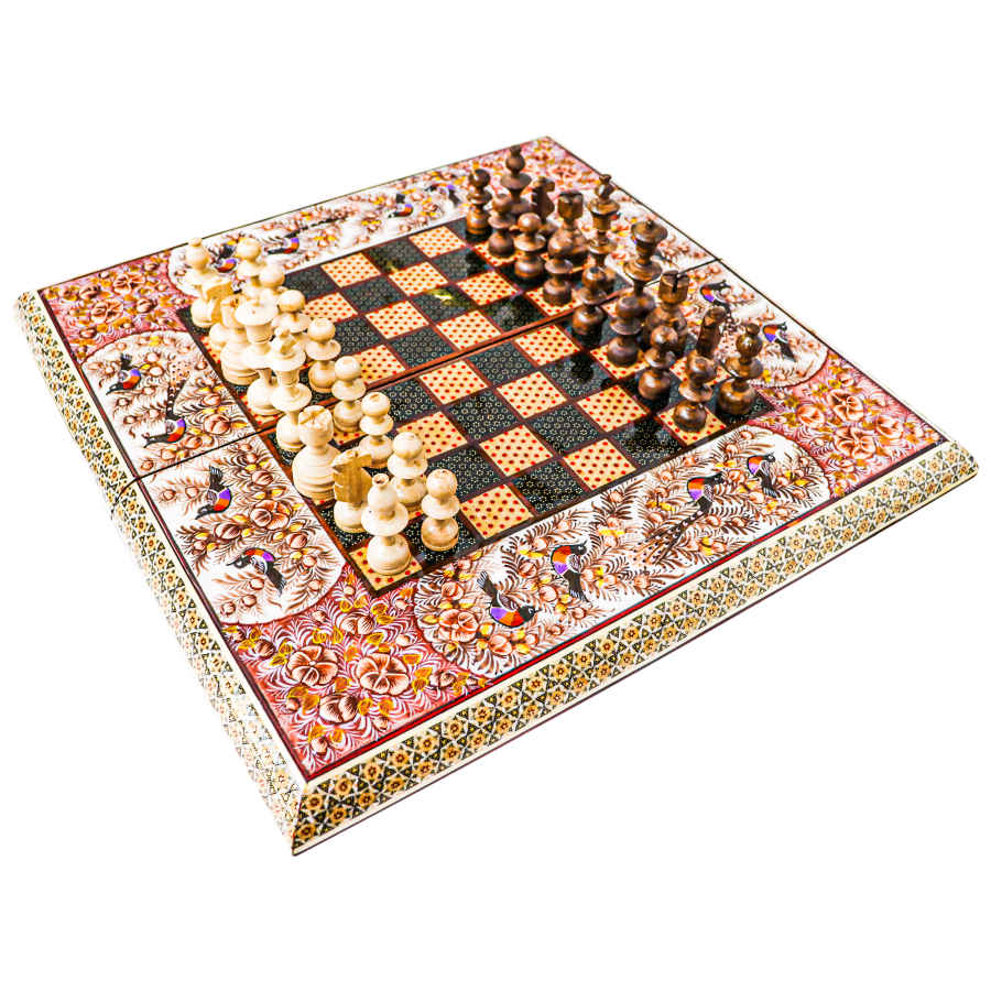 Persisches eingelegtes hölzernes Intarsien-Schachbrett Modell Vögel