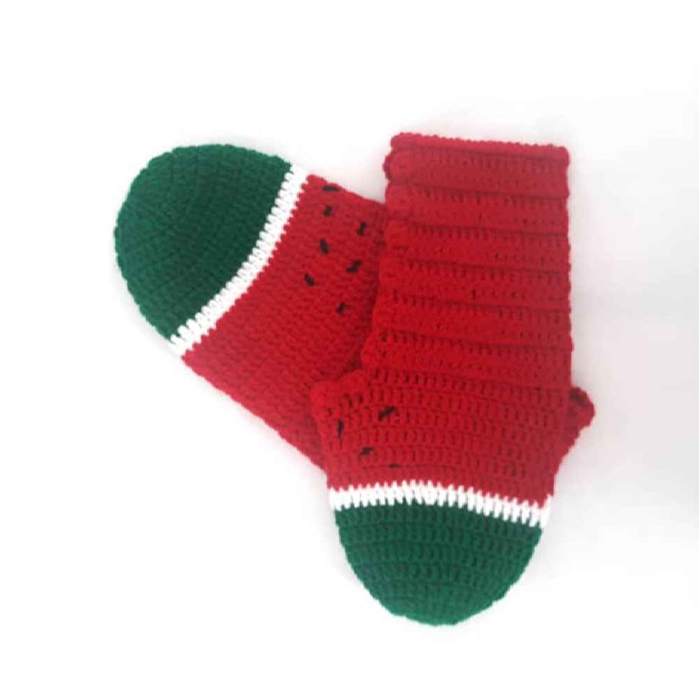 Häkelslippers für Damen aus Acrylfaser, gestrickt in Wassermelone