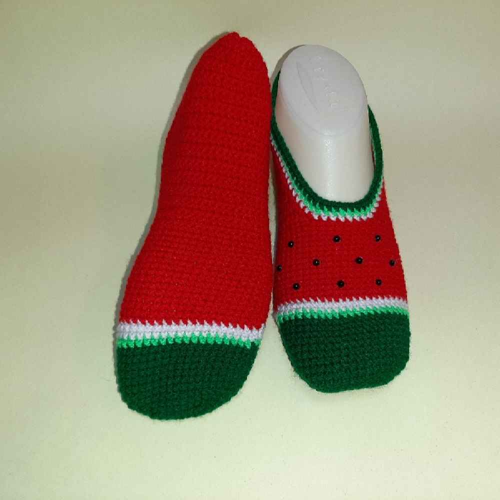 Häkelslippers für Damen aus Baumwolle, gestrickt Modell Yalda Wassermelone