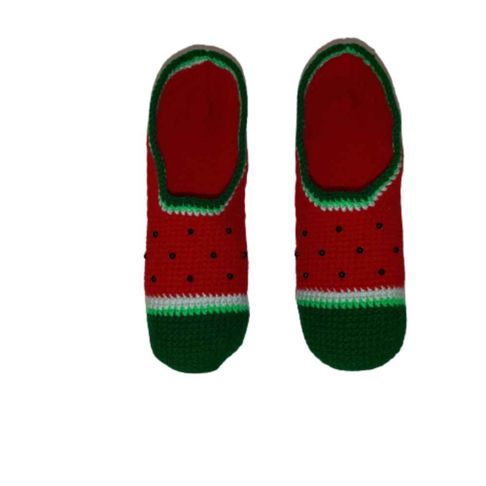 Häkelslippers für Damen aus Baumwolle, gestrickt Modell Yalda Wassermelone