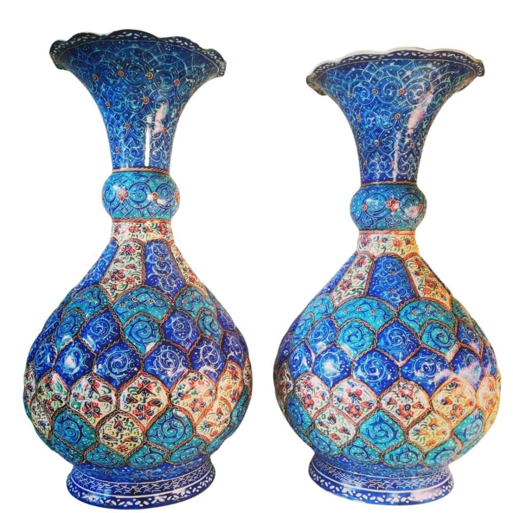 Set aus 2 dekorativen Kupfervasen, handbemalt mit Persischer Minakari-Emaille Ana