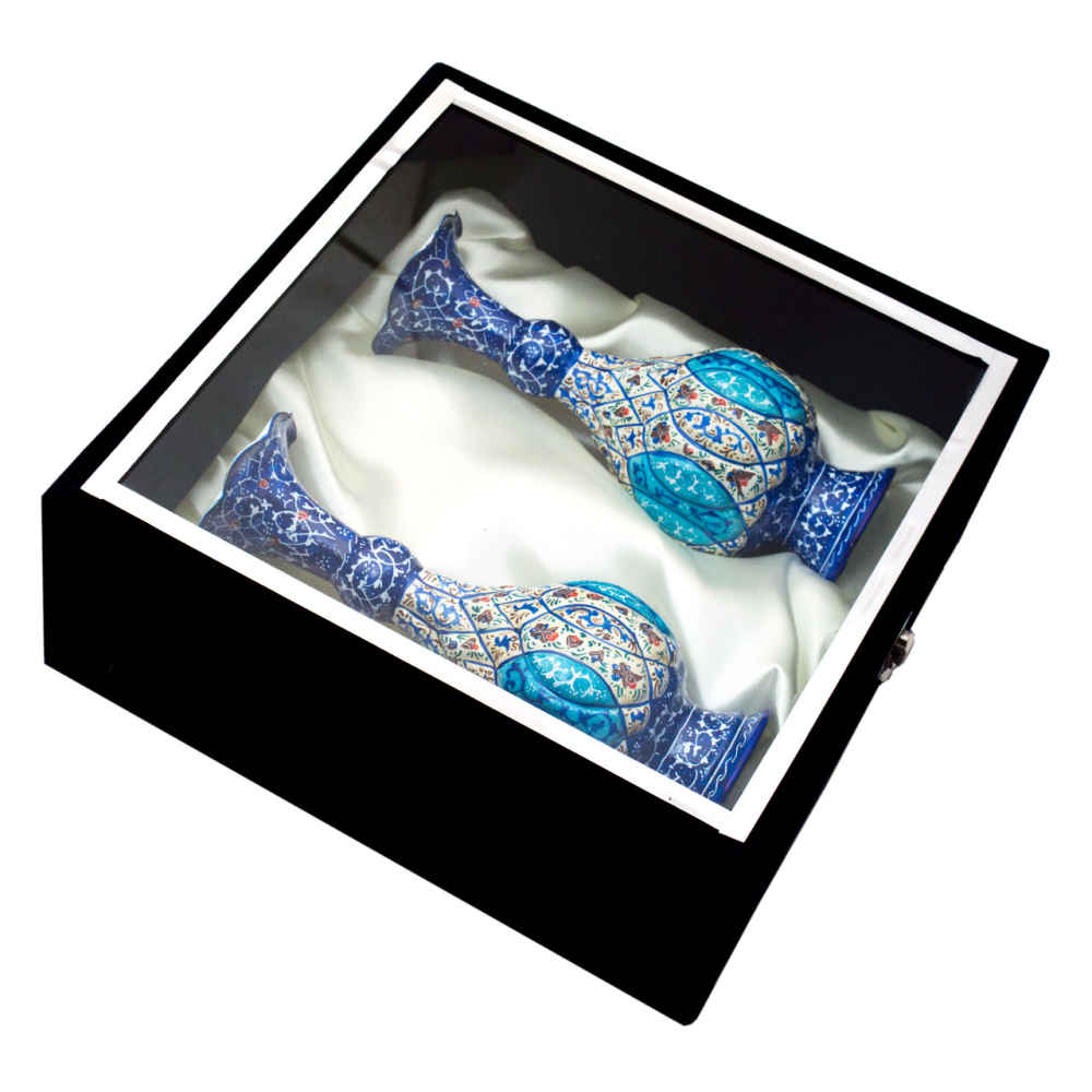 Set aus 2 dekorativen Kupfervasen, handbemalt mit Persischer Minakari-Emaille Baha