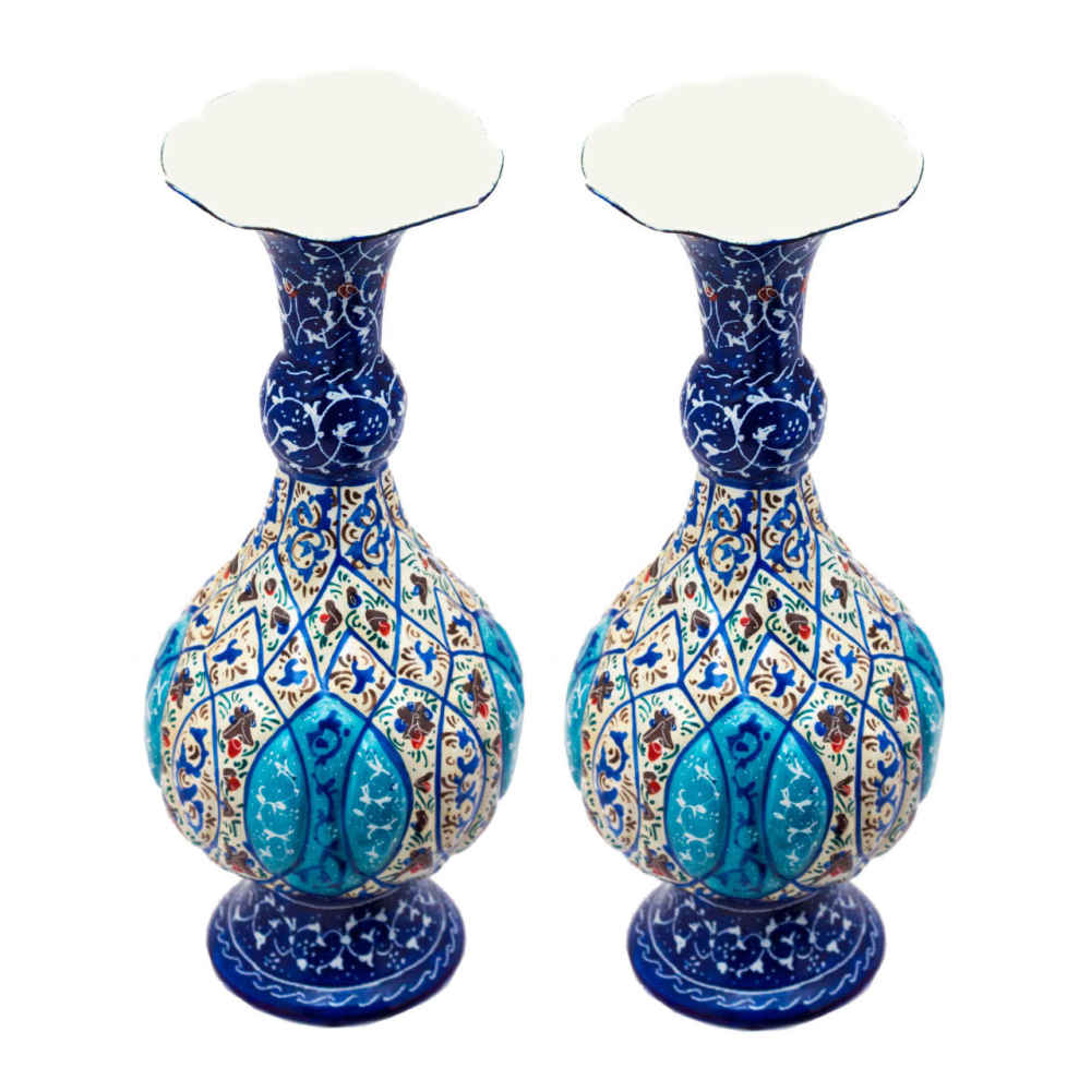 Set aus 2 dekorativen Kupfervasen, handbemalt mit Persischer Minakari-Emaille Baha