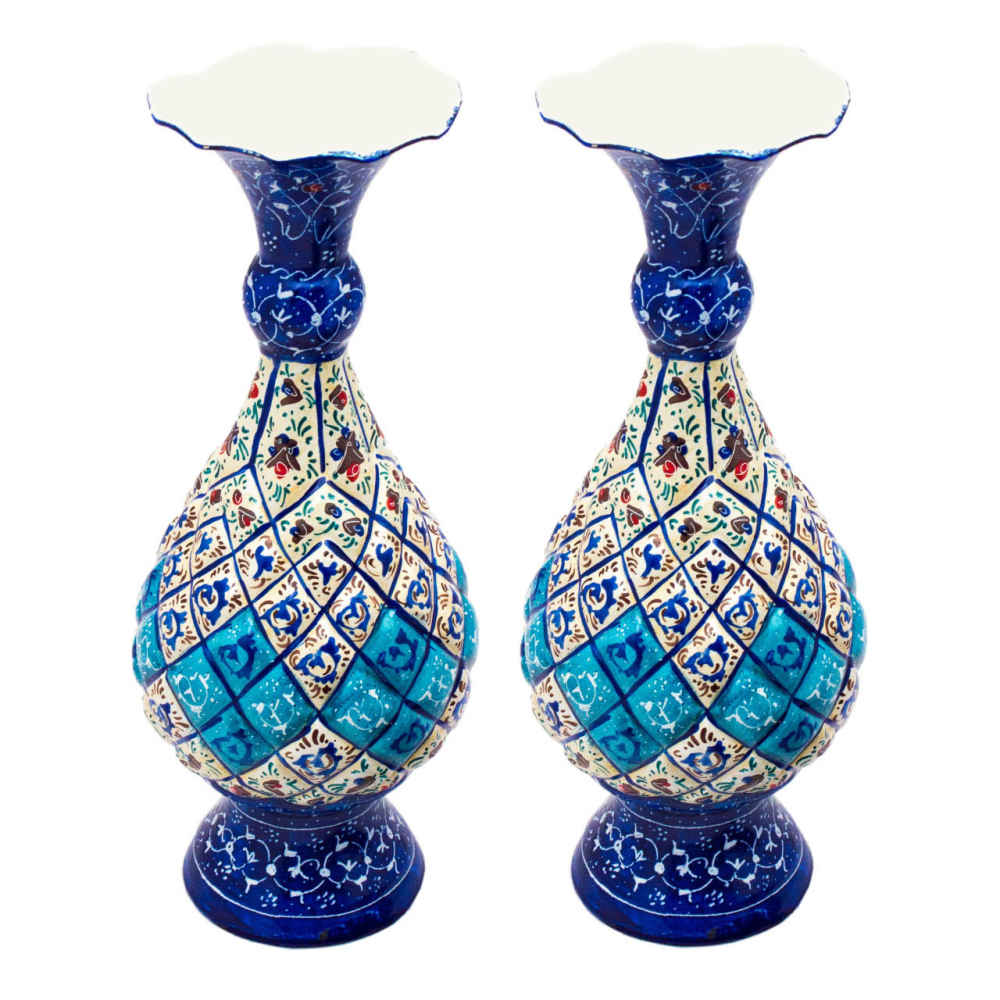 Set aus 2 dekorativen Kupfervasen, handbemalt mit Persischer Minakari-Emaille Sarahi