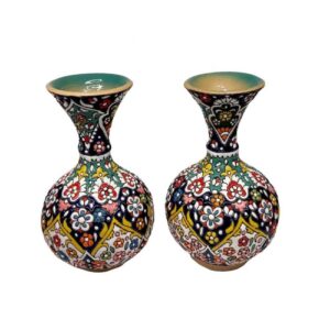Set aus 2 dekorativen Töpfervasen, handbemalt mit Persischer Minakari-Emaille