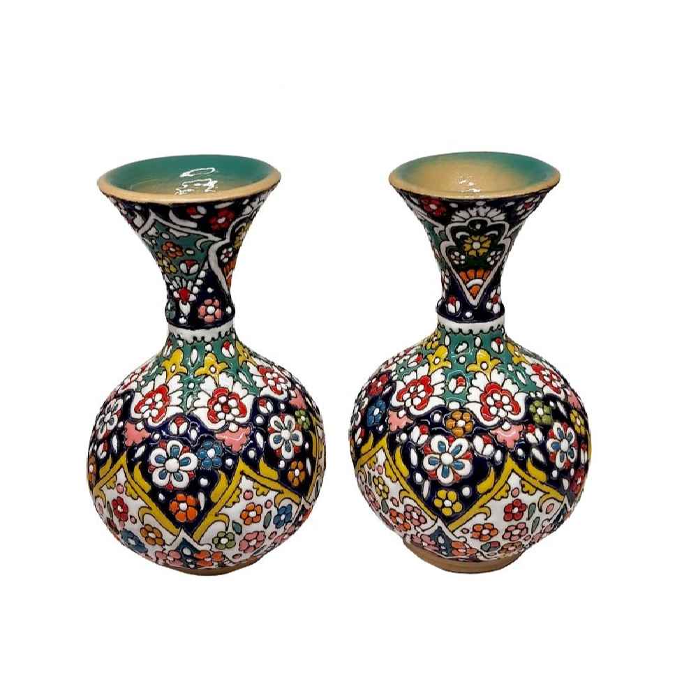 Set aus 2 dekorativen Töpfervasen, handbemalt mit Persischer Minakari-Emaille