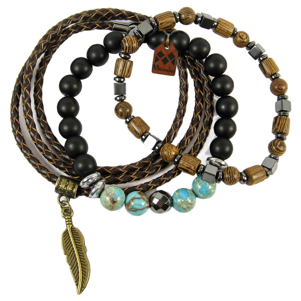 Set aus 3 Perlenarmbändern für Damen und Herren – Natur Kollektion