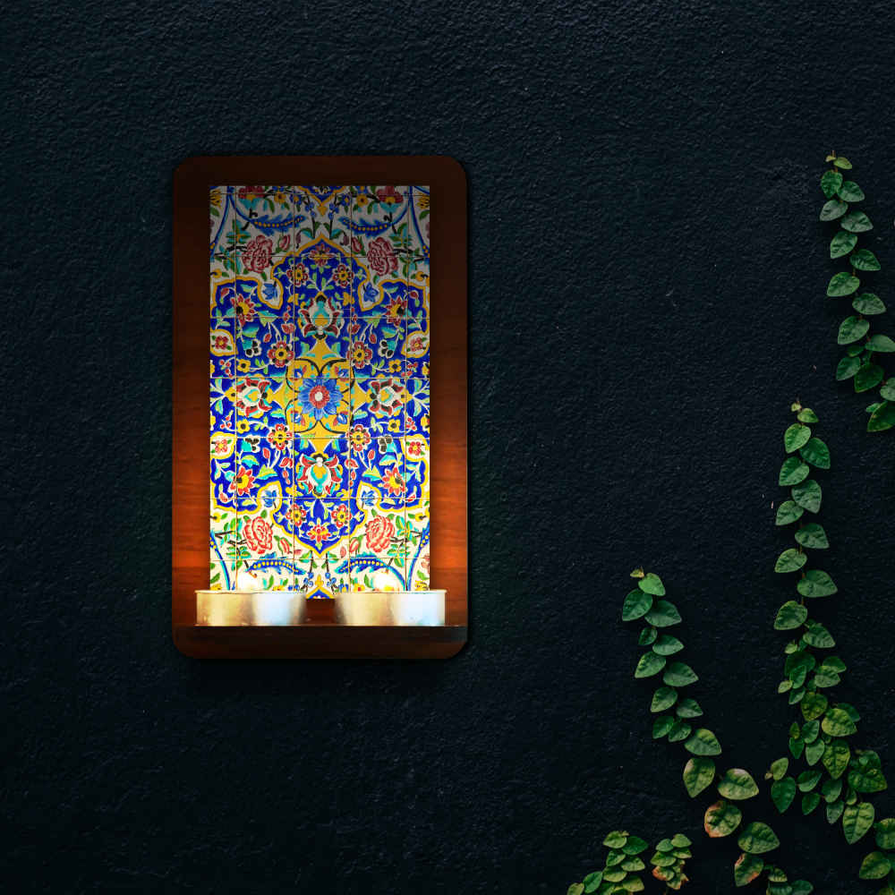 Persischer Holz-Teelicht-Wandleuchter Fliese (x2)