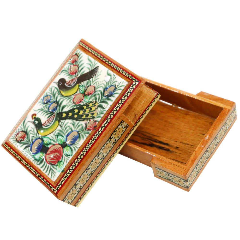 Persische Holz-Spielkarten-Aufbewahrungsbox – Khatam Emaille Naghashi