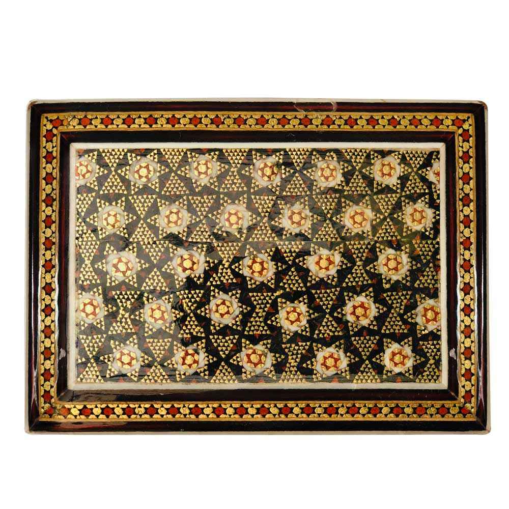 Persische Holz-Spielkarten-Aufbewahrungsbox – Khatam Emaille Stern